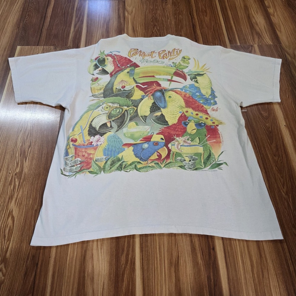 Vintage Caribbean Soul Parrot Party Shirt Mens XL White USA 2000 Graphic Tee